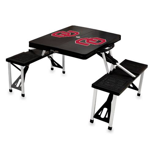 Oklahoma Sooners Folding Picnic Table with Seats - Black - Click Image to Close