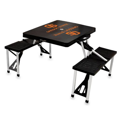 Oregon State Beavers Folding Picnic Table with Seats - Black - Click Image to Close