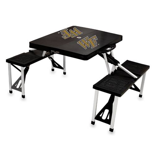 Wake Forest Demon Deacons Folding Picnic Table with Seats -Black - Click Image to Close