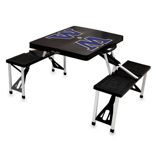 Washington Huskies Folding Picnic Table with Seats - Black - Click Image to Close