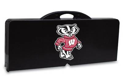 Wisconsin Badgers Folding Picnic Table with Seats - Black - Click Image to Close