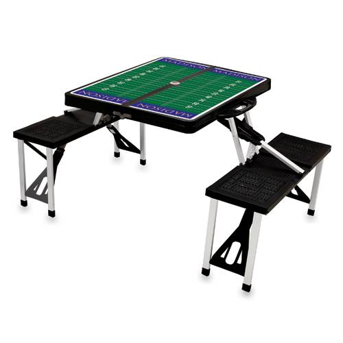 James Madison Dukes Football Picnic Table with Seats - Black - Click Image to Close