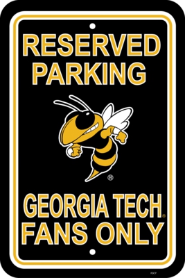 Georgia Tech Yellow Jackets 12" X 18" Plastic Parking Sign - Click Image to Close