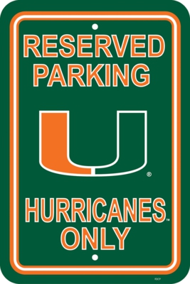 Miami Hurricanes 12" X 18" Plastic Parking Sign - Click Image to Close