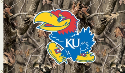 Kansas Jayhawks 3' x 5' Flag with Grommets - Realtree Camo - Click Image to Close