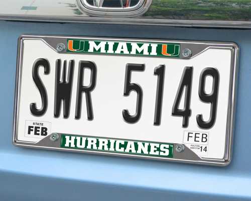 Miami Hurricanes Chromed Metal License Plate Frame - Click Image to Close