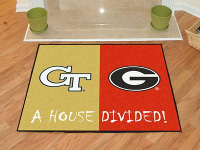 Georgia Tech Yellow Jackets - Georgia Bulldogs House Divided Rug - Click Image to Close