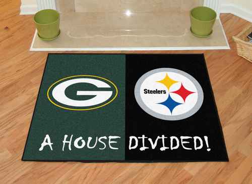 Green Bay Packers - Pittsburgh Steelers House Divided Rug - Click Image to Close