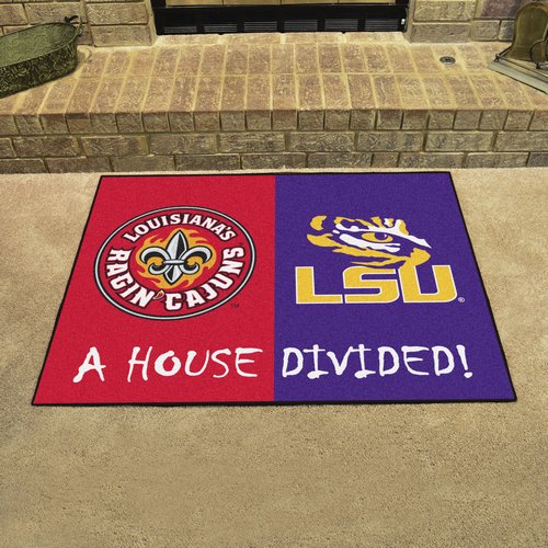 Louisiana-Lafayette Ragin Cajuns - LSU Tigers House Divided Rug - Click Image to Close