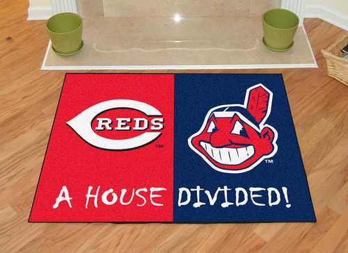 Cincinnati Reds - Cleveland Indians House Divided Rug - Click Image to Close