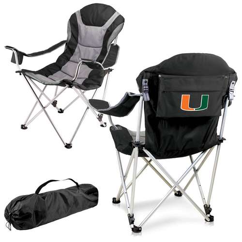 University of Miami Reclining Camp Chair - Black - Click Image to Close