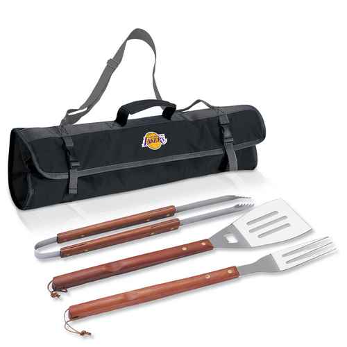 Los Angeles Lakers 3 Piece BBQ Tool Set With Tote - Click Image to Close