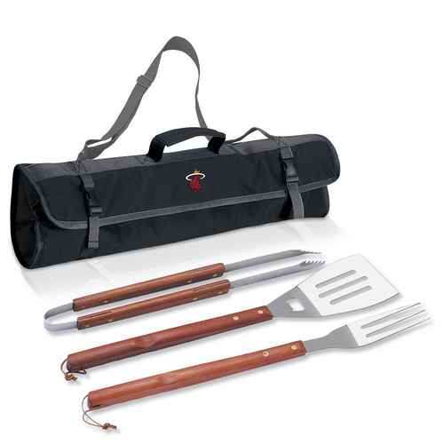 Miami Heat 3 Piece BBQ Tool Set With Tote - Click Image to Close