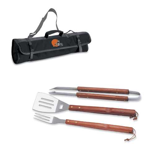 Cleveland Browns 3 Piece BBQ Tool Set With Tote - Click Image to Close