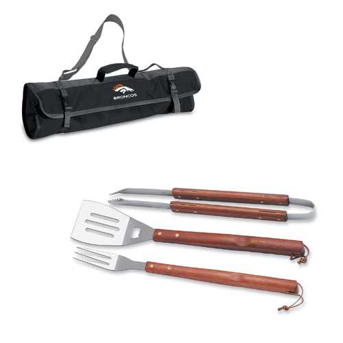 Denver Broncos 3 Piece BBQ Tool Set With Tote - Click Image to Close