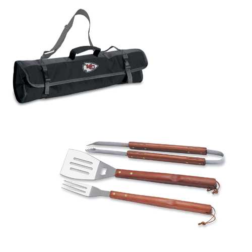 Kansas City Chiefs 3 Piece BBQ Tool Set With Tote - Click Image to Close