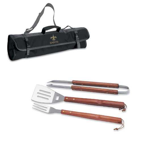 New Orleans Saints 3 Piece BBQ Tool Set With Tote - Click Image to Close