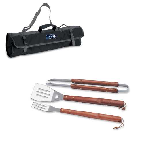 Seattle Seahawks 3 Piece BBQ Tool Set With Tote - Click Image to Close