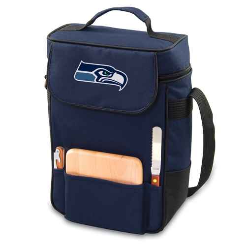 Seattle Seahawks Duet Wine & Cheese Tote - Navy - Click Image to Close