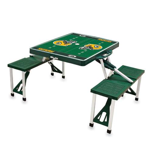 Green Bay Packers Football Picnic Table with Seats - Green - Click Image to Close