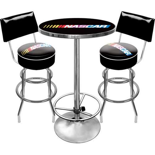 NASCAR Game Room Combo - 2 Bar Stools with Backs & Table - Click Image to Close